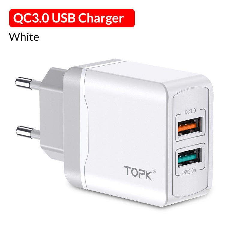 شاحن TOPK المزدوج USB بتقنية الشحن السريع 3.0 | شحن مجاني | بازارشوب