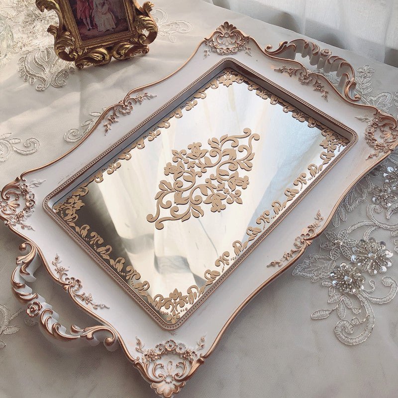 Old Golden Mirror Tray Perfume Jewelry Storage
